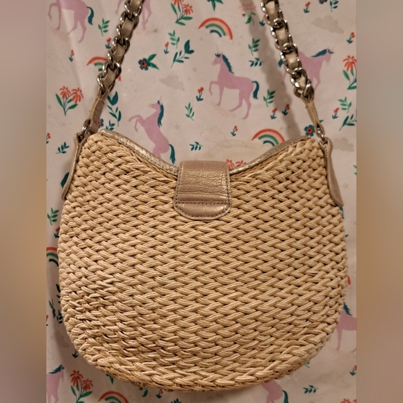 Vintage 90s Brighton Tan Jute Neutral Boho Casual Handbag Satchel Purse Bag - Picture 3 of 16